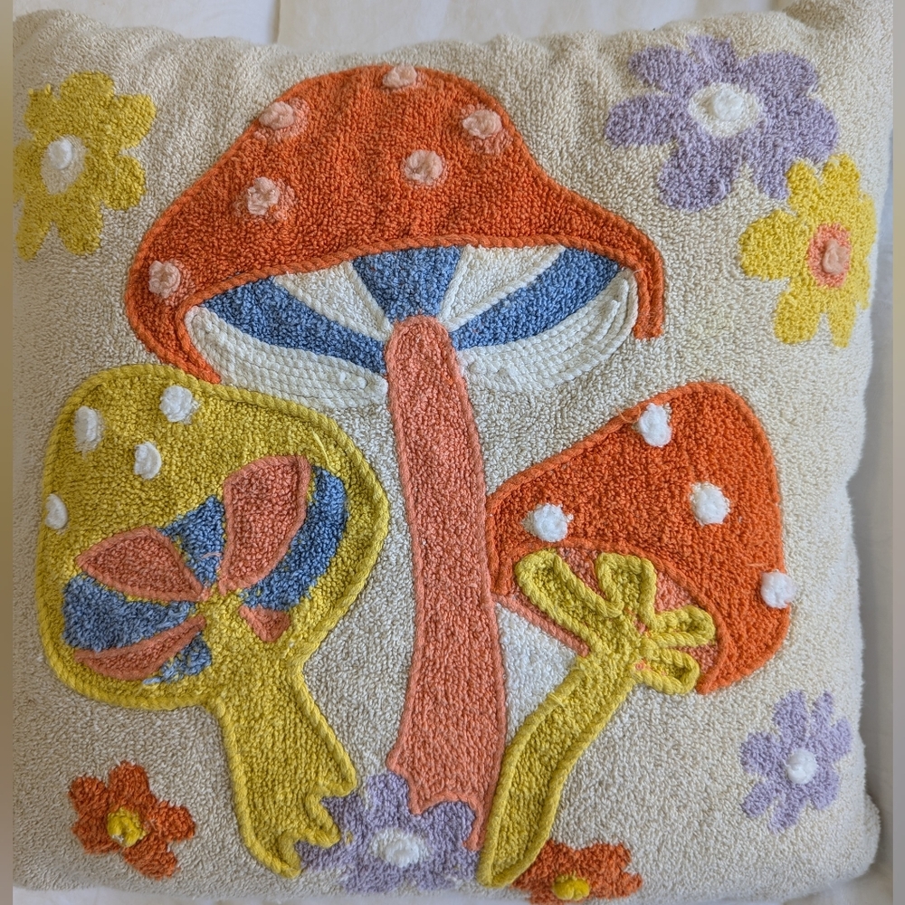 Mushrooms Decorative Pillow Orange/Yellow 18 In